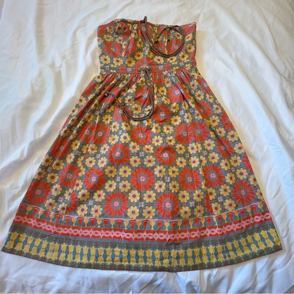 Plenty By Tracy Reese Size 8 Strapless Halter Braided Tie Red Gold Sundress - Picture 2 of 15